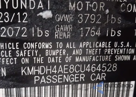 2012 Hyundai Elantra Limited (Ulsan Plant) z USA, uszkodzony, nr VIN KMHDH4AE8CU464528